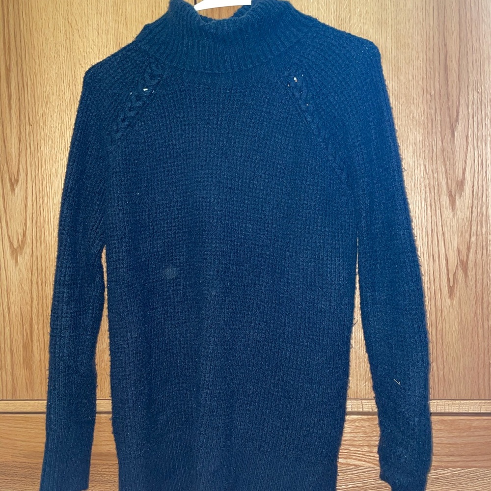 Navy Blue Long Sleeve Turtleneck Knit Sweater